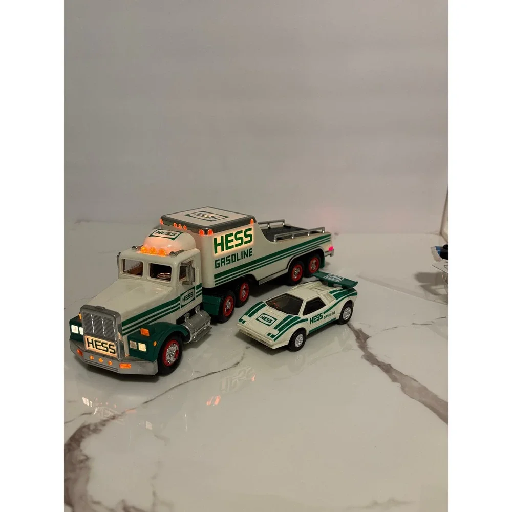 1991 Hess Toy Truck and Racer Gasoline Semi Trailer with Working Lights Vintage